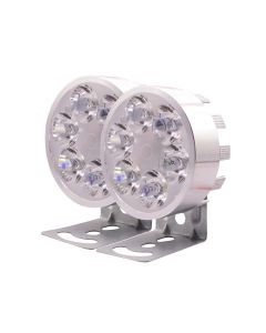 Allextreme EXSLW2 Universal 6 LED Round Fog Auxiliary Light with Metal Stand for Bikes Motorcycle and Cars (18W, White Light, 2 PCS)