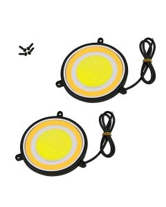 AllExtreme EXDR2Y Bright 72mm Round COB LED Switchback Daytime Running Lights Side Turn Signal Fog Lamp (Yellow & White, 2 Pcs)