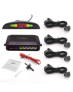 AllExtreme EIX-698 Car Reverse Parking Sensor Device with LED Display & Warning Buzzer, 12V DC 4-Channel Backup Auto Radar Detector Kit (Black)