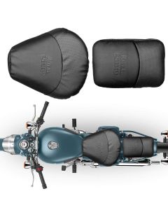 Allextreme PU Leather Bike Seat Cover with Cushioning Anti-Slip Water-Resistant Shock Absorbent & Brand Name Design for Royal Enfield Classic 350cc