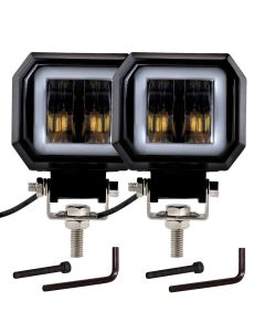 Allextreme EXHM2B 2.5 Inch Square White Fog Light with Halo Angel Eye Ring for Bike Motorcycle Car and Off Road SUV (20W, Blue, Pack of 2)