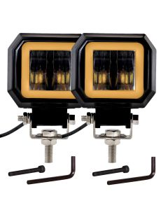 Allextreme EXHM2Y 2.5 Inch Square White Fog Light with Halo Angel Eye Ring for Bike Motorcycle Car and Off Road SUV (20W, Yellow, Pack of 2)