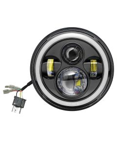 Allextreme EX7ITC1 7 Inch Full Ring Round White LED Headlight with Hi/Low Beam Tricolour Angel Eye Lamp Compatible with Bullet, Harley Davidson Jeep Wrangler (75W, Pack of 1)