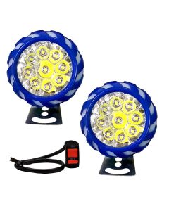 Allextreme EX9LED 9 LED Fog Light Red & Blue Beads and Multicolor Strobe Flash Waterproof White Spot Lamp for Motorcycle Bike Car (10W, 2 PCs With Switch)
