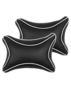 Allextreme EXNP008 PU Leather Car Neck Rest Pillows Headrest Cushions Set for all Cars Travel Seat (2 PCS) (Model 6, Black & White)