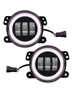 Allextreme EXT4LF2 4 Inch Full Ring Round White LED Fog Light Bumper with Hi/Low Beam Angel Eye Lamp Compatible with Wrangler (30W, 2 Pcs)