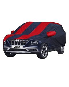 Allextreme HV7012 Car Body Cover Compatible with Hyundai Venue Custom Fit Dustproof UV Heat Resistant Indoor Outdoor Body Protection (Navy Blue & Red)
