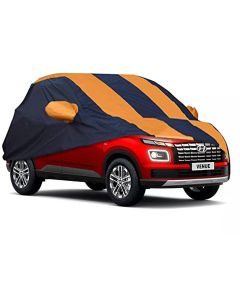 Allextreme HV7011 Car Body Cover Compatible with Hyundai Venue Custom Fit Dustproof UV Heat Resistant Indoor Outdoor Body Protection (Navy Blue & Orange)