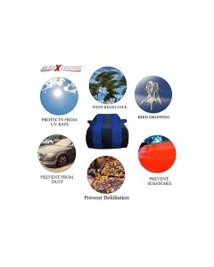 Allextreme DG5002 Car Body Cover Compatible with Datsun Go Custom Fit Dustproof UV Heat Resistant Indoor Outdoor Body Protection (Navy Blue & Blue with Mirror)