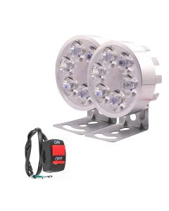 Allextreme EXSLW2S Universal 6 LED Round Fog Auxiliary Light Metal Stand with Switch for Bikes Motorcycle and Cars (18W, White Light, 2 PCS)
