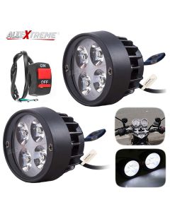 Allextreme EX4FSW2 4 LED Round Fog Light 7/8 Inch Handlebar Driving Head Lamp with Mirror Mount Handlebar Switch for Motorcycle (12W, White Light, 2 PCS)