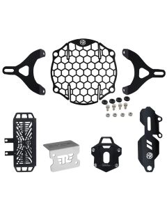 AllExtreme EXTD05 Headlight Grill Set Combo Pack with Protective Cover for Motorcycle Parts - Rear Master Cylinder, Headlight, Side stand Base Extender & Radiator (Black)