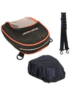 Allextreme EXFTB26 Magnetic Fuel Tank Bag with Night Reflectors & Rain Cover Multi-Pocket Storage Compartments Universal Fit Accessory for All Motorcycles Bike (Orange & Black)