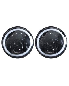Allextreme 8 LED 7 Inch Round Headlight Full Ring White DRL Ultra Bright Turn Indicator Hi/Low Beam Compatible with Royal Enfield, Jeep & Harley Davidson (75W) (Pack of 2)