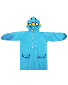 Allextreme Kids Raincoat Waterproof Rainwear Cute Animal Print Hood with Pockets and Carry Pouch for Boys & Girls (105-125cm, Blue)
