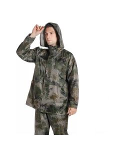 AllExtreme Top & Bottom Raincoat with Detachable Hood Two-Piece Rainwear Water Resistant Rainjacket Carry Pouch Two Pockets for Adult Men (Army Print, XL)