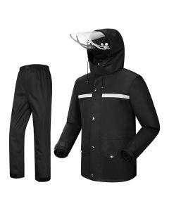 AllExtreme Two-Piece Rain Suit with Transparent Face Shield Detachable Hood Two Pockets Men Water Resistant Rain Jacket with Carry Pouch (M, Black)