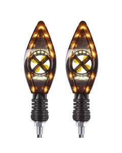 Allextreme R-258 Indicator LED Light Turn Signals Front and Rear Bright Warning Lamp 3-Patterns Water Resistant for all scooters scootys & Motorbikes (2 Pcs, Yellow & Blue)
