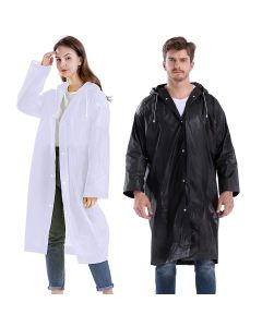 Allextreme EVA Waterproof Rain Coat Hooded Outdoor Water Resistant Portable Suit for Men & Women (2 Pcs, Black & White)