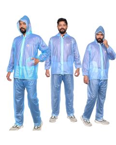 Allextreme Kinder Men Raincoat with Adjustable Hood Water Resistant Reusable Rainwear Drawstring Hem Set of Top & Bottom with Carrying Pouch (XXL, Blue)