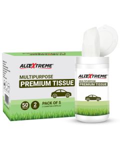 AllExtreme Portable Multi Purpose Tissues Cup Holder Cylinder Tissue Box Napkin Case 50 Pulls for car Home & Travel - (Pack of 5, 1 Canister -Including Tissues + 4 Refills)