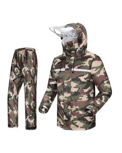 AllExtreme Two-Piece Rain Suit with Transparent Face Shield Detachable Hood Two Pockets Men Water Resistant Rain Jacket with Carry Pouch (M)