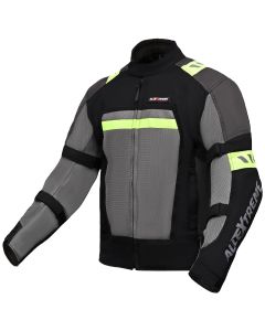 Allextreme BAZOOKA Bike Riding Jacket for Back Elbows Shoulder Motorcycle gear rider Protection Mesh Fabric with All Season Night Visibility Sticker (3XL, Black/Neon Green)
