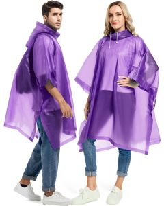 AllExtreme EVA Poncho Raincoat Transparent Hooded Water Resistant Rain Jacket with Sleeves for Women Men (Purple)