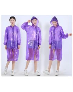 AllExtreme PVC Raincoat Transparent Hooded Water Resistant Rain Jacket with Sleeves for Women Men Camping Rainy Season Travel - Purple