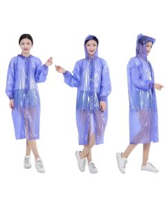 AllExtreme PVC Raincoat Transparent Hooded Water Resistant Rain Jacket with Sleeves for Women Men Camping Rainy Season Travel - Blue