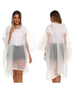 AllExtreme EVA Poncho Raincoat Transparent Hooded Water Resistant Rain Jacket with Sleeves for Women Men (White)