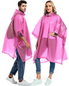 AllExtreme EVA Poncho Raincoat Transparent Hooded Water Resistant Rain Jacket with Sleeves for Women Men (Pink)