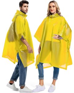 AllExtreme EVA Poncho Raincoat Transparent Hooded Water Resistant Rain Jacket with Sleeves for Women Men (Yellow)