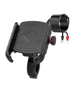 Allextreme Mobile Phone Holder 360° Smartphone Mount Adapter Adjustable Screw Clamp with USB Charging Connectivity for Motorcycles & Bikes- Black