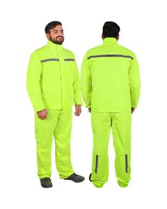 Allextreme Riding Jacket Rain Suit Cover with Pant PU Coated Polyester Fabric Waterproof Biker Rainwear Liner with Full Sleeves for Men's Rider Protection Raincoat (3XL, Neon Green)