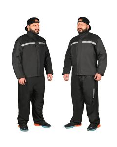 Allextreme Riding Jacket Rain Suit Cover with Pant PU Coated Polyester Fabric Waterproof Biker Rainwear with Full Sleeves for Men's Rider Protection Raincoat (M, Black/Grey)