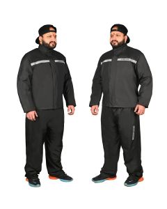 Allextreme Riding Jacket Rain Suit Cover with Pant PU Coated Polyester Fabric Waterproof Biker Rainwear with Full Sleeves for Men's Rider Protection Raincoat (4XL, Black/Grey)