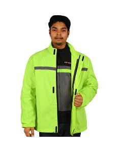Allextreme Riding Jacket Rain Cover PU Coated Polyester Fabric Waterproof Biker Rainwear with Full Sleeves for Men's Rider Protection Raincoat (S, Neon Green)