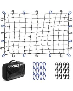 Allextreme Heavy Duty Strong Cargo Net Bungee Cord Roof Rack Luggage Holder Strap Elastic Storage Mesh Rope Container Straps with ABS and D Hooks for Holding Bags