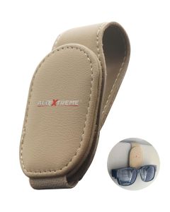 Allextreme PU Leather Sunglasses Holder Eyeglass Clip Spectacle Accessory Goggle Hanger for Car Sun Visor with Magnetic Clip (Beige, Pack of 1)