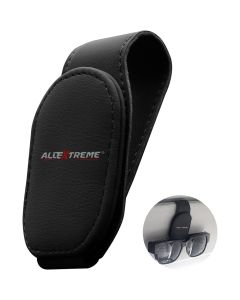Allextreme PU Leather Sunglasses Holder Eyeglass Clip Spectacle Accessory Goggle Hanger for Car Sun Visor with Magnetic Clip (Black, Pack of 1)