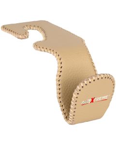 Allextreme Leather Car Storage Hanger Auto Backseat Headrest Organizer Hook for Grocery Bags Umbrella Clothes Purses Cap Universal Holder (Beige, Pack of 1)