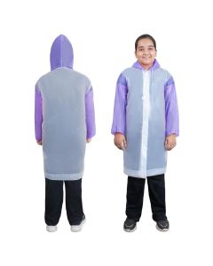 Allextreme EVA Kids Hooded Raincoat for 10 to 14 Years Water Resistant Full-Sleeve Poncho with Adjustable Hood Drawstring Full Length Rainwear Boys & Girls (1 Pc, Purple & White)