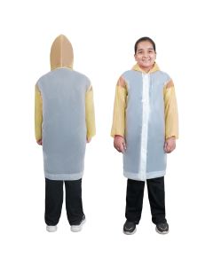 Allextreme EVA Kids Hooded Raincoat for 10 to 14 Years Water Resistant Full-Sleeve Poncho with Adjustable Hood Drawstring Full Length Rainwear Boys & Girls (1 Pc, Yellow & White)