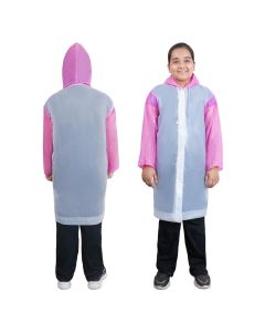 Allextreme EVA Kids Hooded Raincoat for 10 to 14 Years Water Resistant Full-Sleeve Poncho with Adjustable Hood Drawstring Full Length Rainwear Boys & Girls (1 Pc, Pink & White)