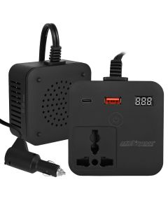 AllExtreme 150W Car Power Inverter 12-24 DC to 110V AC Laptop Charger with Cigarette Lighter Universal Outlet Smart LED Digital Display Type C Socket 5V 2.4A USB1 & QC3.0 + 5V 2.4A USB2 (Black, 1Pc)
