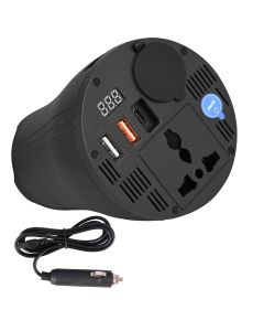 AllExtreme 160W Car Power Inverter 14V DC to 110V AC Laptop Charger with Cigarette Lighter Socket Type C QC3.0 5V 2.4A USB Port 150W Universal Outlet Smart LED Digital Display (Black, 1Pc)