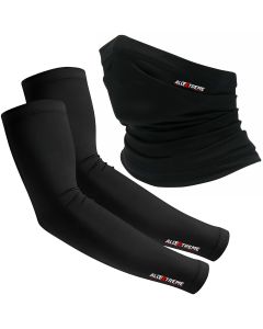 Allextreme Arm Sleeves and Neck Gaiter Combo Hand UV Protection Cover & Bandana Face Mask Set for Men Women Cycling Biking Outdoor Use (1 Pair Arm Sleeves & Neck Gaiter-Black)