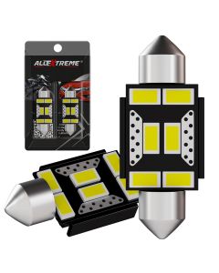AllExtreme EXT101A 6 LED Universal Interior Parking Light Super Bright Pilot License Plate Dome Indicator Lamp Bulb Festoon Lights for Car Motorcycle and Bike (3W,White, 2pcs)
