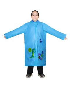 Allextreme Raincoat for Kids 6-7 Years Long Rain Jacket Boys Girls Rainsuit Waterproof Children Rainwear with Hood School Bag Cover & Carry Pouch (Pack of 1, 1XL, Dino Print, Blue)